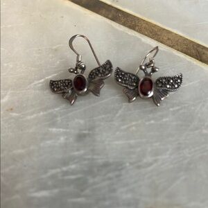 Elegant Silver and Red Winged Earrings